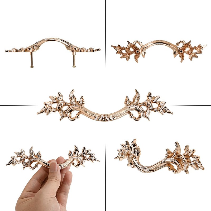 JUXYES Pack of 5 European Style Vintage Cabinet Handles Pulls, Antique Decorative Dresser Drawer Pulls Retro Drawer Pull Handles Knobs for Cupboard Cabinet (Golden) - Image 4